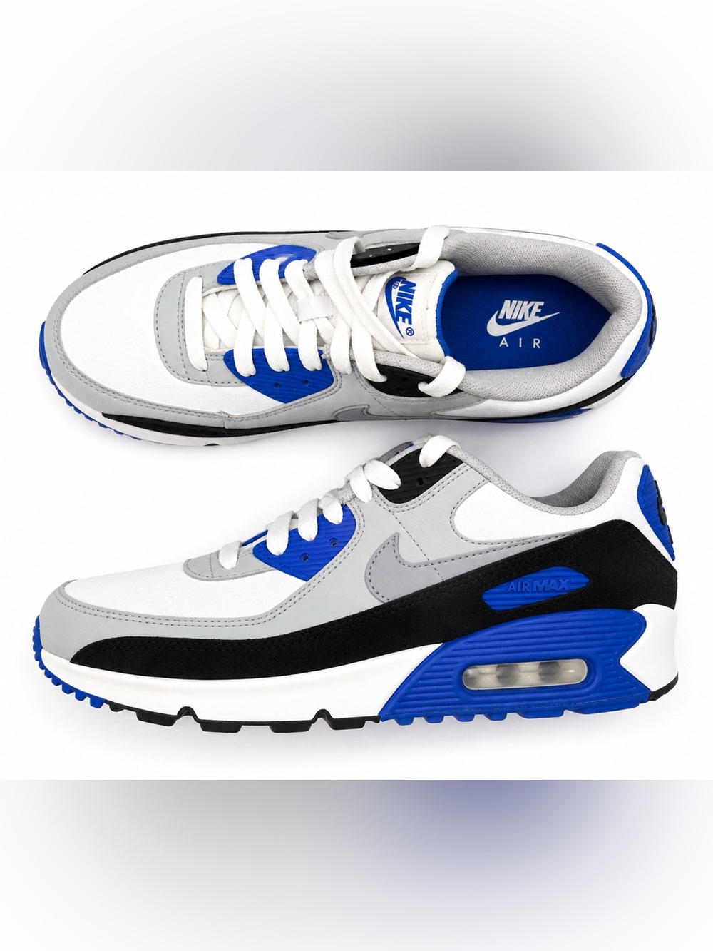 Nike Air Max 90 White Grey Black Royal Blue Sneakers Youth Size 5Y - Picture 3 of 5